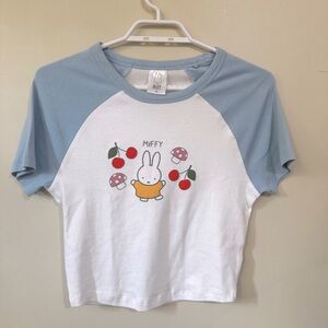 Miffy cropped polo blue white graphic top tee t-shirt (size medium) NWOT